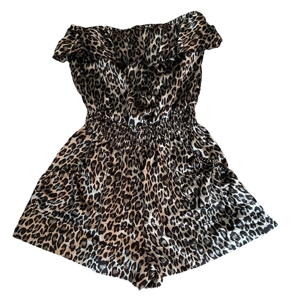 Strapless Satin Leopard Romper